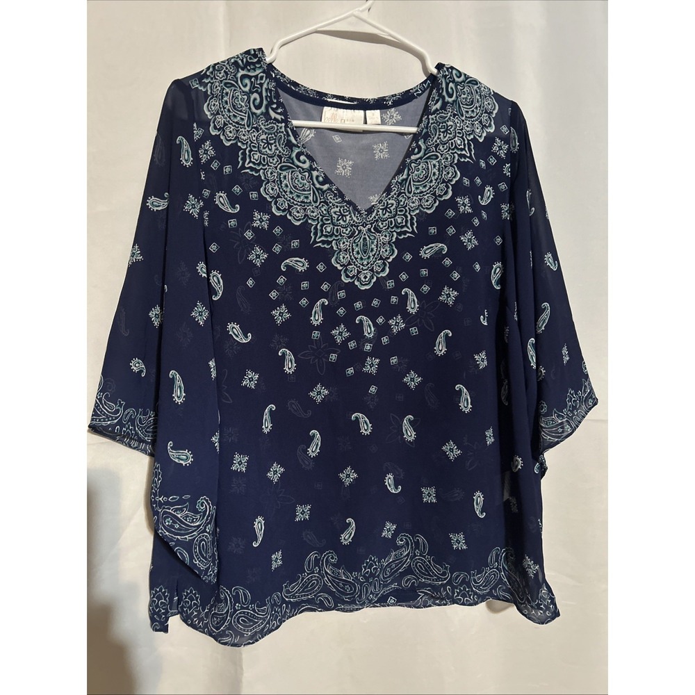 Belle by Kim Gravel Paisley Tank And Matching Navy Sheer Paisley Overlay Size S